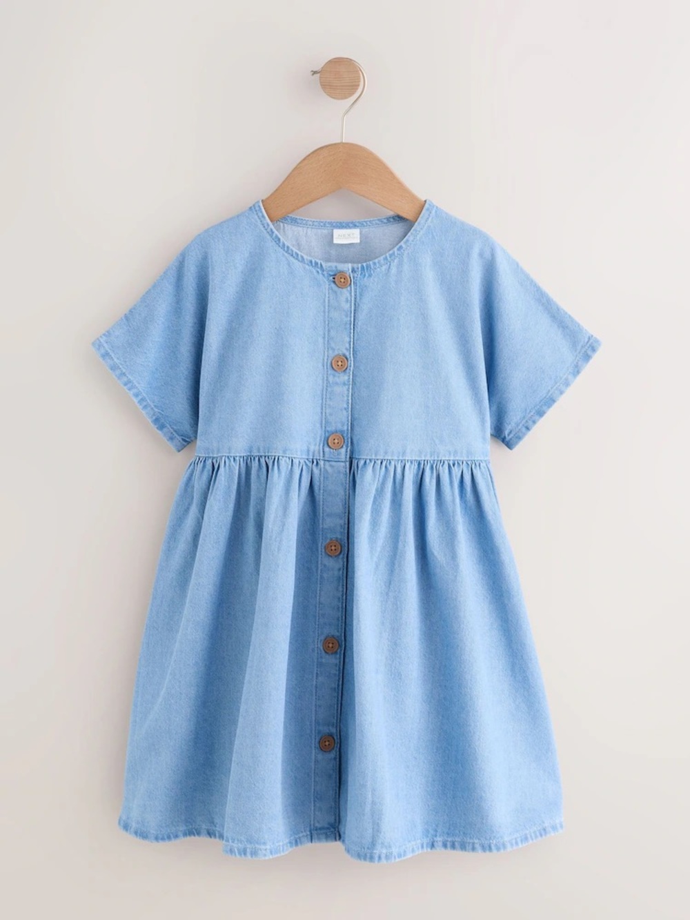 Next Girls Blue Denim Button Through Short Sleeve Dress